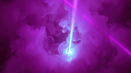 Glowing Beams In Purple Smoke