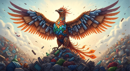 Obraz premium Phoenix Rising from Waste: A Symbol for Keep America Beautiful Week