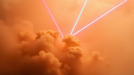 Abstract Laser Beams Over Orange Clouds