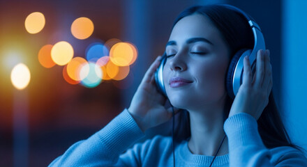 Young woman enjoying music with headphones