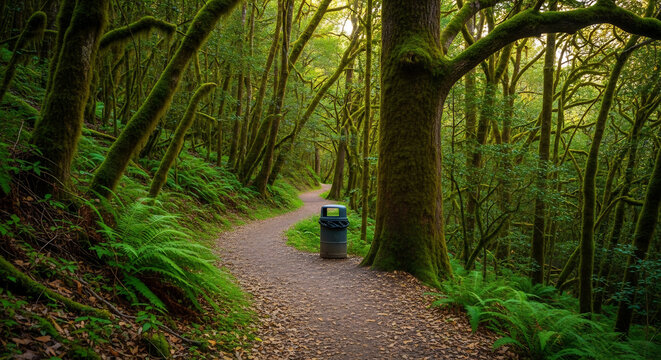 Lush Forest Trail with Recycle Bin, Keep America Beautiful Week Asset - Powered by Adobe
