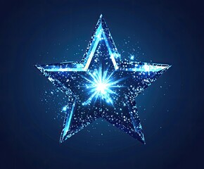 Bright star with lens flare vector illustration on a dark blue background.