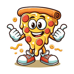 Naklejka premium Happy Cartoon Pizza Slice - Fun Fast Food Mascot Vector Character