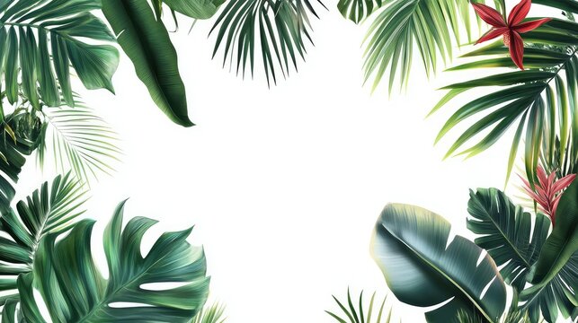 exotic tropical plants on white