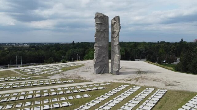Graveyard and monument of 2nd World War victims, Polish officers and soldiers. Graves of unknow soldiers in Wroclaw, Poland.