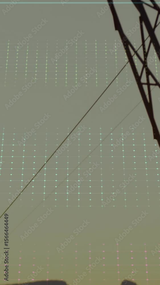 Poster animation of colorful heart rate and oxygen graphs on power line structure