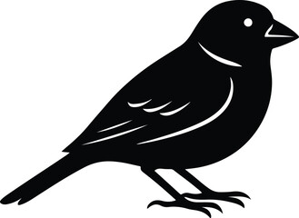 Silhouette sparrow bird sitting simple black and white vector illustration