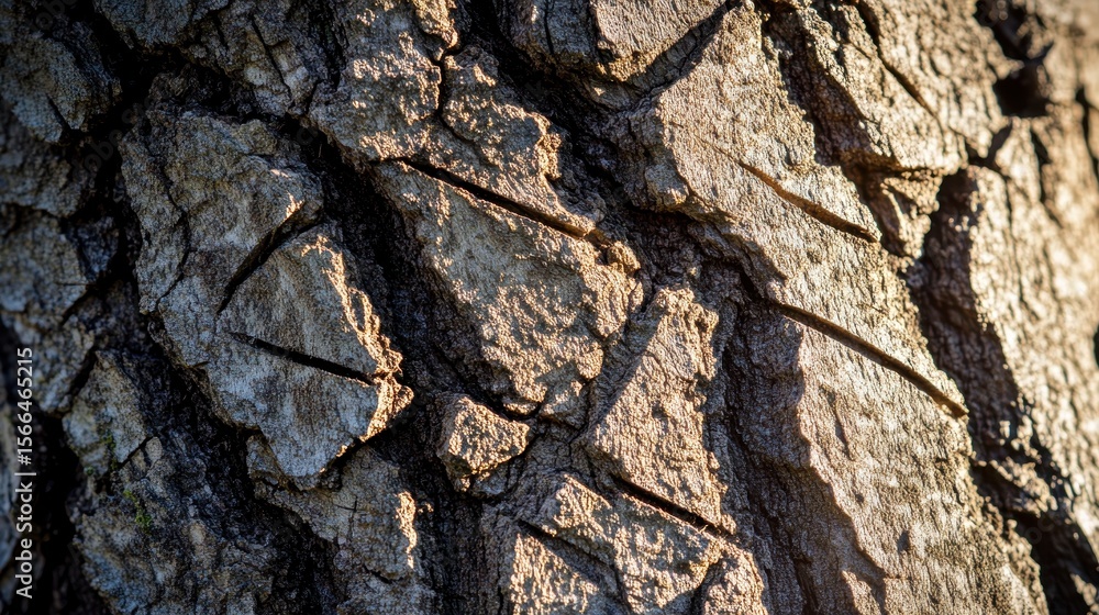 Poster close-up view of textured tree bark with natural patterns and light