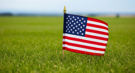 American Flag on Green Grass for Keep America Beautiful Week