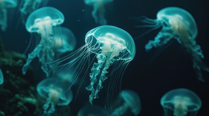 Bioluminescent jellyfish swarm