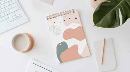 Workspace with aesthetic stationery and a plant, perfect for work from home concept, Design for blog post, social media promotion.