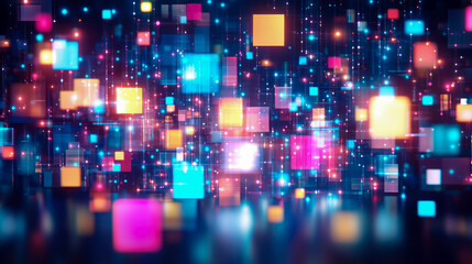 Obraz premium Concept: Abstract data network, Holiday: None, Purpose: Wallpaper, a dynamic arrangement of geometric forms and light