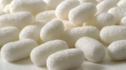 Closeup Of White Silkworm Cocoons On A Surface