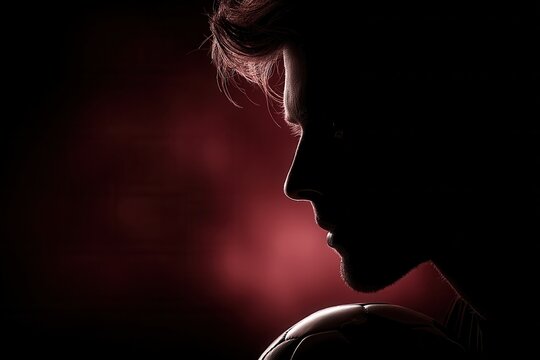 A silhouette of a man holding a soccer ball