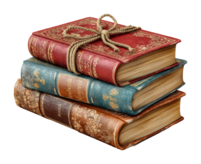 Classic leather-bound books home library still life cozy atmosphere