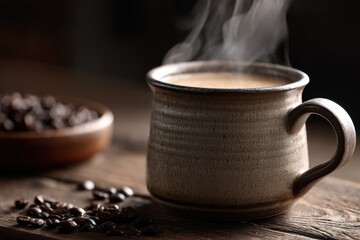 A cup of coffee with steam coming out of it