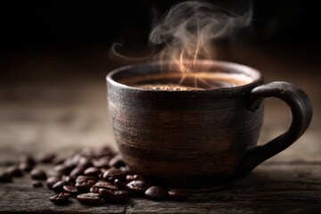 A cup of coffee with steam coming out of it