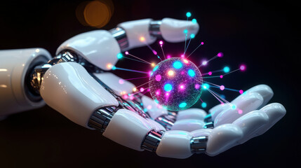 Futuristic Robot Hand Holding Glowing Sphere