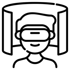 Virtual reality. This is a vector single icon with a dashed line style. It is suitable for various purposes, including website design, mobile app design, and logo design.
