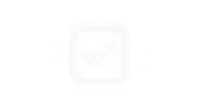 Check mark icon, square outline, simple design, transparency