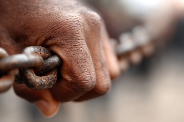 A close up of a person's hand holding a chain