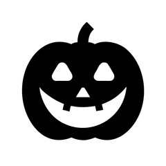 This isolated, spooky Jack-o'-lantern with a scary carved face is a quintessential orange pumpkin decoration for the autumn Halloween holiday in October