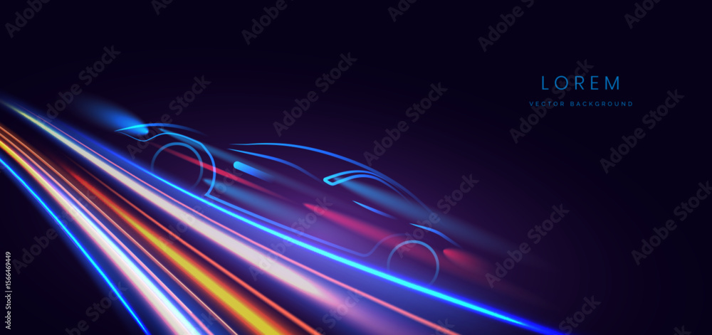Canvas Prints abstract futuristic glowing neon multi color lines. hi speed car motion moving concept on dark blue 