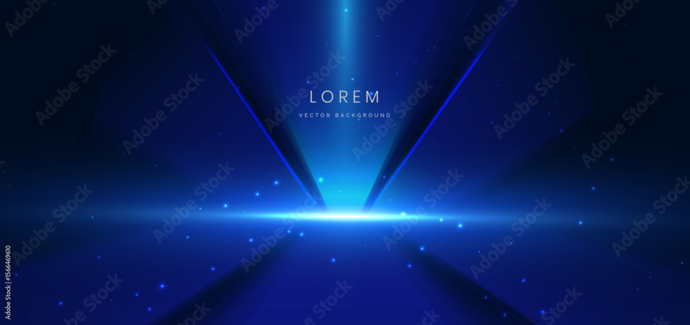 Poster abstract scene elegant blue light lines on dark background with lighting effect and sparkle.