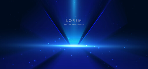 Abstract scene elegant blue light lines on dark background with lighting effect and sparkle.