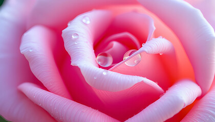 Water Droplets On Rose Petals In Soft Morning Light