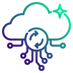 Artificial intelligence cloud sync. This is a vector single icon with a dashed line gradient style. It is suitable for various purposes, including website design, mobile app design, and logo design.