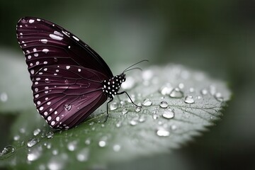 Obraz premium A purple butterfly sitting on top of a green leaf