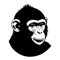 Striking Black and White Illustration of a Chimpanzee's Head in Graphic Style