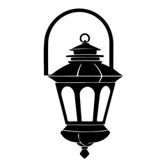 Stylized black and white illustration of a hanging vintage style lantern