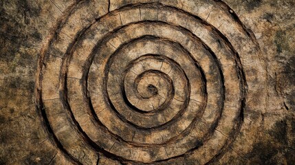 Fototapeta premium Detailed Close-Up View of Spiral Tree Ring Pattern on Wood Surface