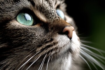  A close up of a cat's face with blue eyes