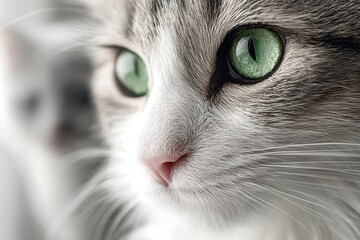  A close up of a cat's face with green eyes
