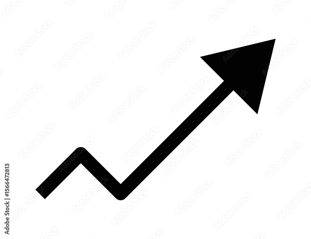 Poster black upward trending arrow graph line indicating growth and progress isolated on transparent backgr