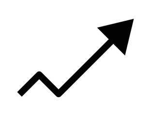 Black upward trending arrow graph line indicating growth and progress isolated on transparent background
