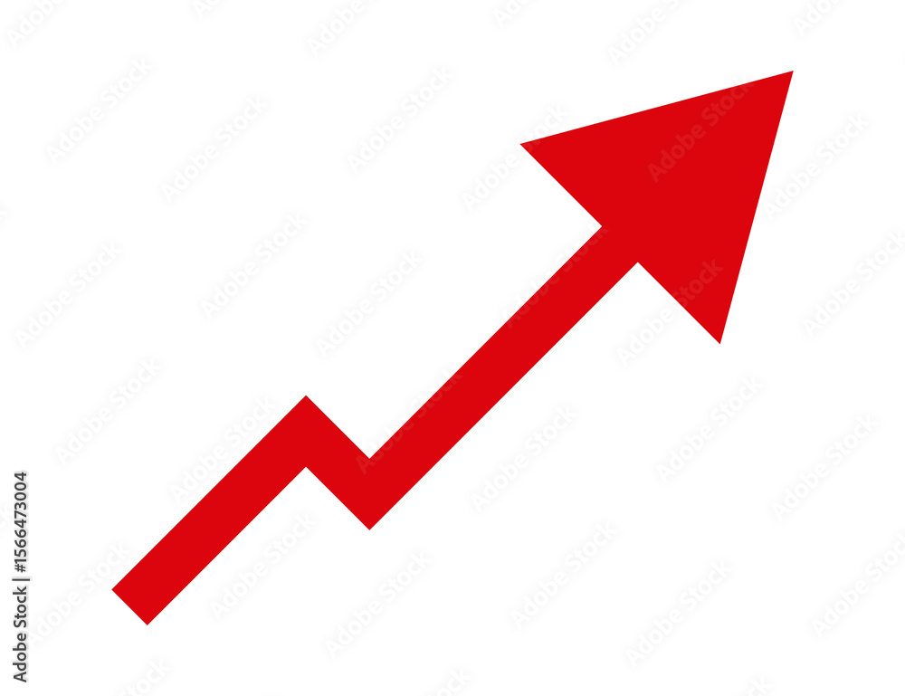 Poster red jagged arrow pointing upwards and to the right isolated on transparent background