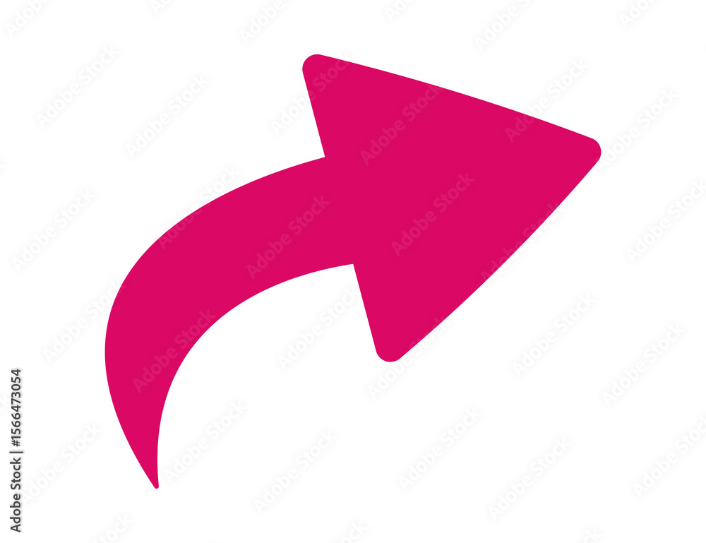 Poster bright pink curved arrow pointing forward and up isolated on transparent background