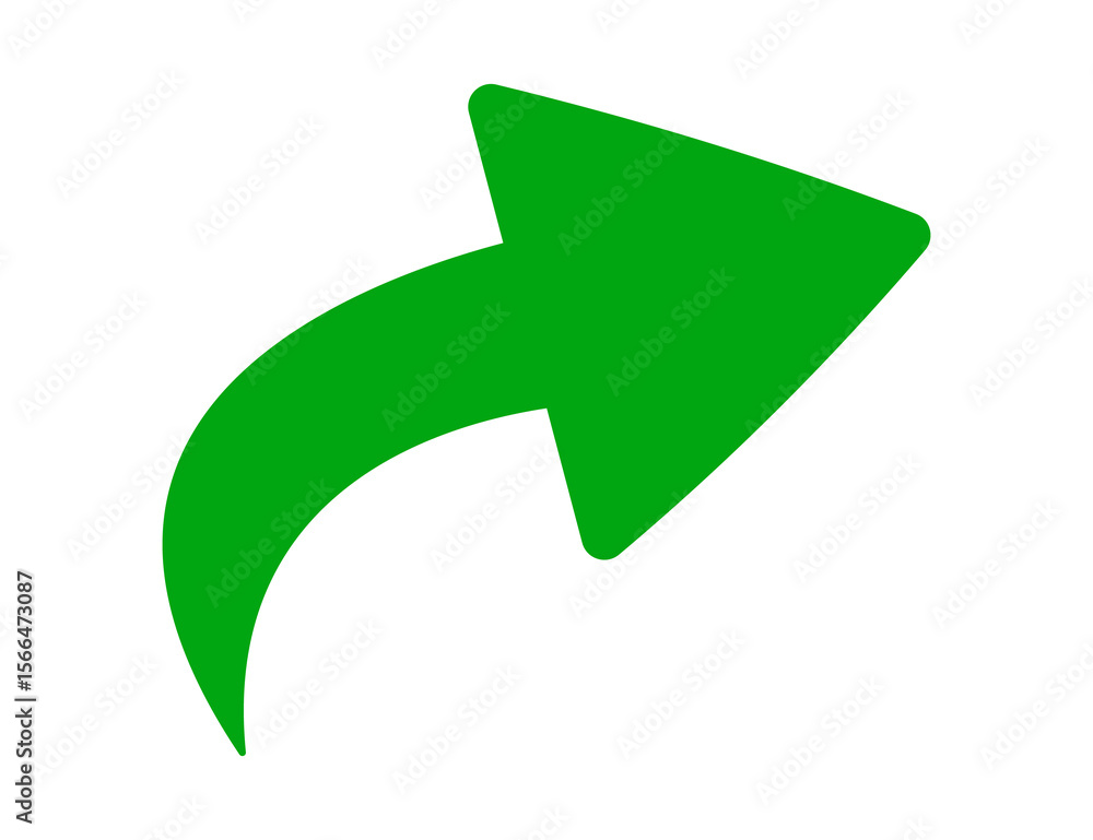 Poster green curved arrow pointing forward and to the right isolated on transparent background