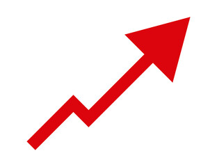 Red jagged arrow pointing upwards and to the right isolated on transparent background