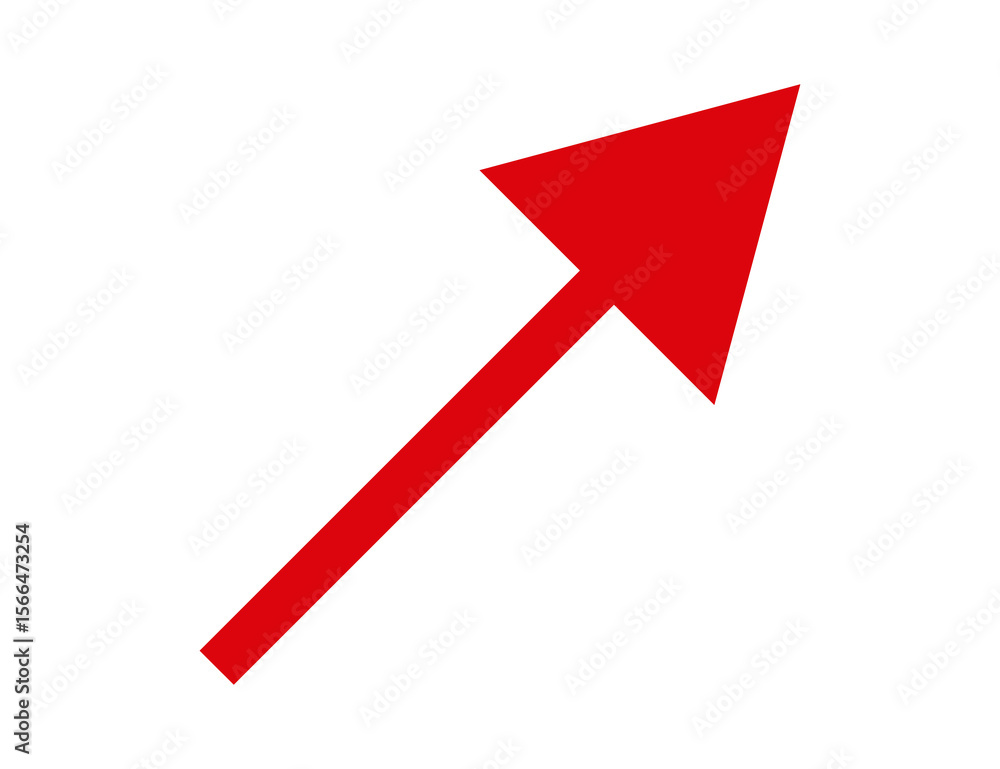 Poster a single bright red arrow pointing upwards and to the right isolated on transparent background