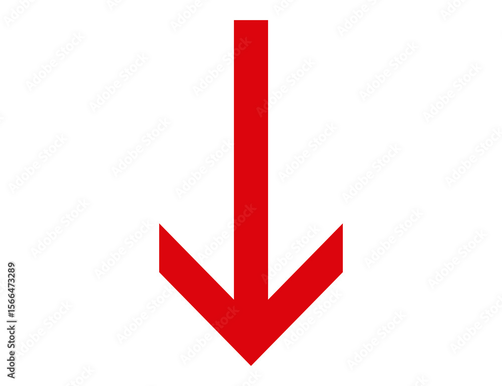 Poster a bold red arrow pointing downwards isolated on transparent background