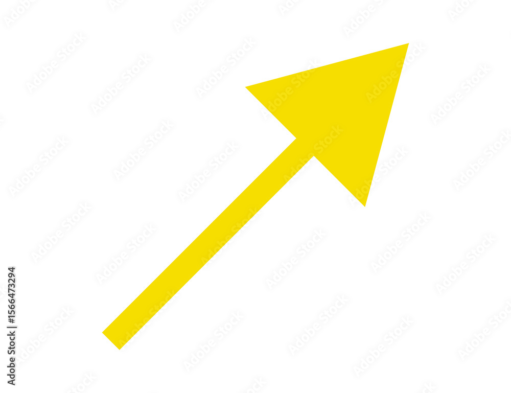 Poster bright yellow arrow pointing upwards and to the right isolated on transparent background