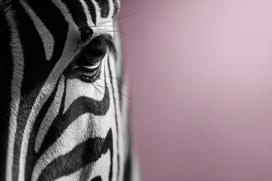A close up of a zebra's eye with a pink background - Powered by Adobe