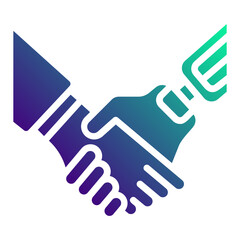 Human robot handshake. This is a vector single icon with a solid gradient style. It is suitable for various purposes, including website design, mobile app design, and logo design.
