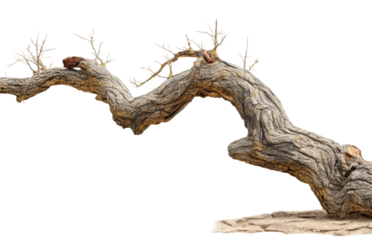 PNG Leafless gnarled tree branch with twigs on white background