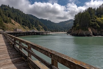 A wooden pier on the shore of a body of water